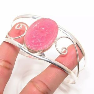 Carved Rose Quartz Gemstone SterlingSilver Cuff